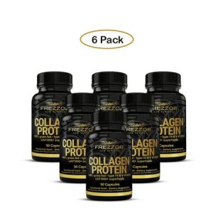 FREZZOR Bone Broth Collagen Protein Capsules Supplements for Joint Skin Hair & Nail Support 540 Capsules 6 Pack