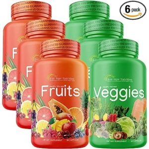 Just Ripe Nutrition Fruits and Veggies Supplement - 90 Fruit and 90 Vegetable Capsules - 100% Whole Natural Superfood - Filled with Vitamins and Minerals - Supports Energy Levels (3 Pack)