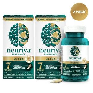 NEURIVA Ultra Decaffeinated Clinically Tested Nootropic Brain Supplement for Mental Alertness Memory Focus & Concentration Cognivive Neurofactor Phosphatidylserine 60ct Capsules (Pack of 2)