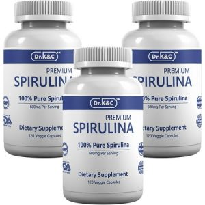 Organic Spirulina Superfood Supplement - Pure Natural Blue Green Microalgae 600 Mg 360 Veggie Health Immune System Antioxidants Protein Fiber No Filler Non GMO Vegan 3Pk