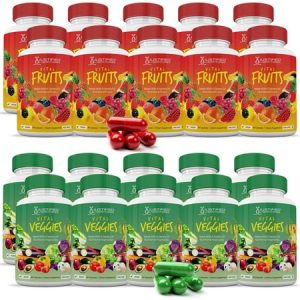 Pack) Fruits And Veggies Supplement Whole Food Red & Green Superfoods Non GMO Vegan Friendly 1800 Veggie 20 Bottles