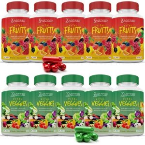Pack) Fruits And Veggies Supplement Whole Food Red & Green Superfoods Non GMO Vegan Friendly 900 Veggie 10 Bottles