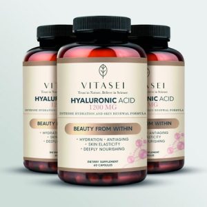 VITASEI Hyaluronic Acid W/Vitamin C & Collagen Peptides Astaxanthin Phytoceramides Imino acid Marigold Extract- 1200 mg Anti-aging Dietary Supplement for Face Hair & Nails & Skin- 180 Capsules