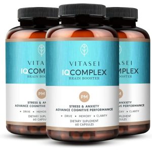 VITASEI IQ Complex PM Brain Booster Supplement Nootropics Brain Support Supplement W/Chamomile Vitamin B6 & Ashwagandha Enhance Focus Boost Concentration & Enhance Mental Clarity-60 Capsules (3pck)