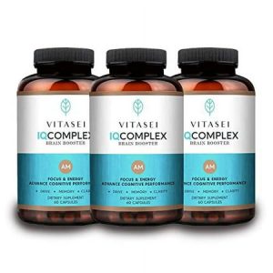 Vitasei IQ Complex AM Brain Booster Brain Supplement for Memory & Focus-Energy & Cognitive Capsules W/Ashwagandha Quercetin & Green Tea Memory Pills for Mental Clarity Mental Focus- 60 Capsules (3pck)